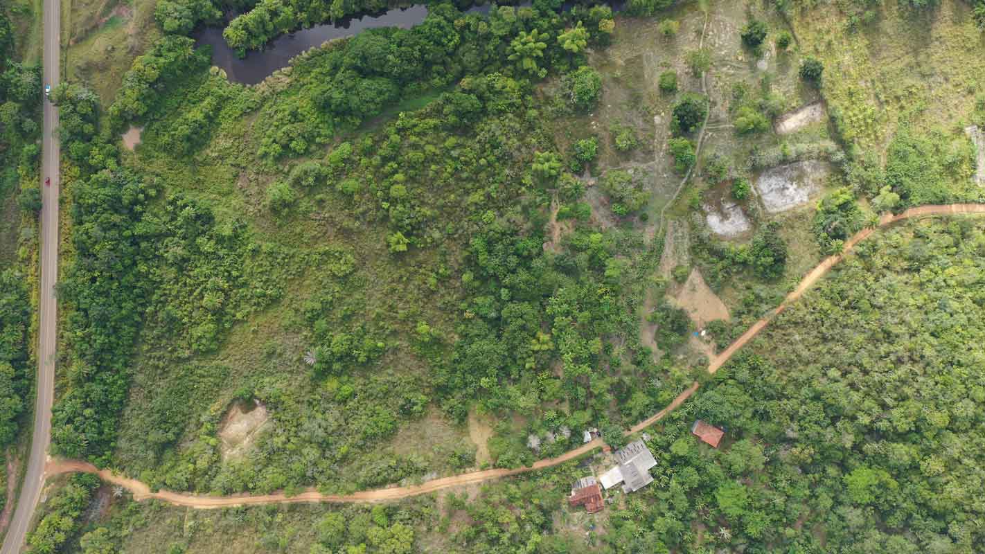 Aerial view of Kilombo Tenondé farm in Bahia, Brazil
